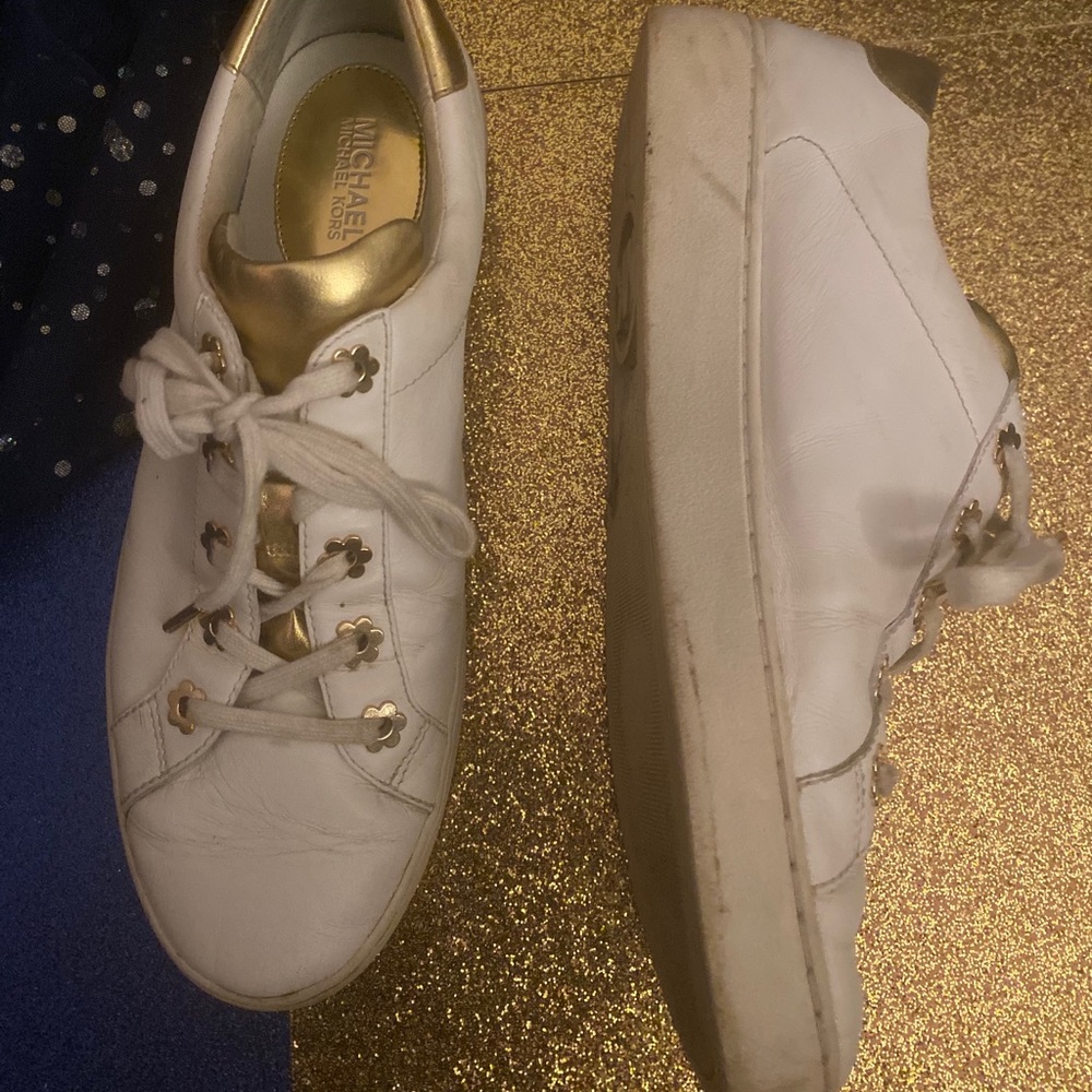 MICHAEL KORS GOLD FLORAL Sneakers DAZZLING RARE - Picture 2 of 8